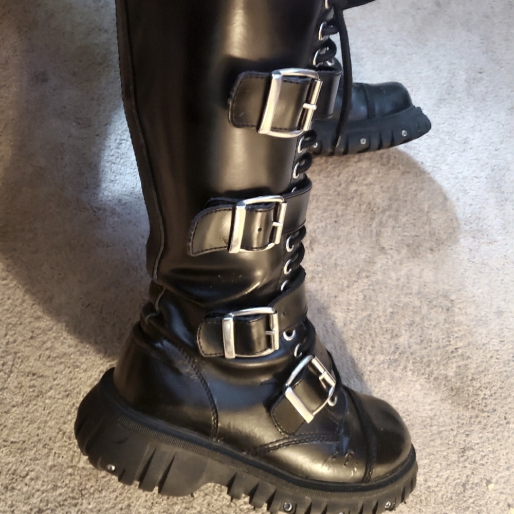 Demonia platform tall boots faux leather